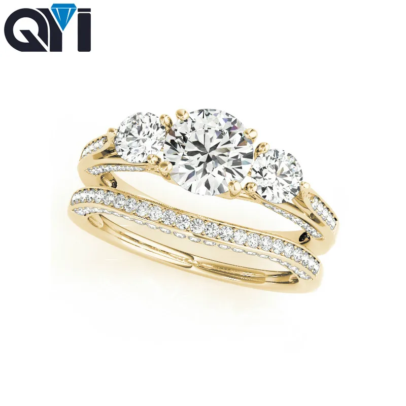 

QYI Luxury 1 Ct Round Cut Ring Sets 925 Solid Sterling Silver High Setting Women Sona Engagement Wedding Rings