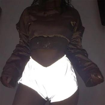 

Hot Womens Dance Costume Wear Night Light Sexy Shorts Luminous Reflective Booty Shorts Club Party Reflective Shiny Elastic Waist