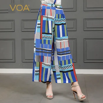 

VOA Plaid Palazzo Wide Leg Pants Women Luxury Silk Trousers Casual Broeken Loose Mid Waist Harajuku Pantalon School Pants K805