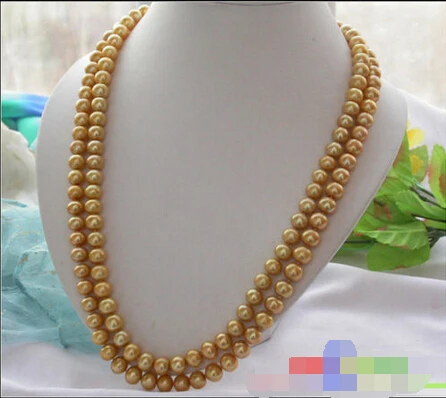 

Free shipping >>>>>>p1923 50" 9mm GOLDEN ROUND FRESHWATER CULTURED PEARL NECKLACE