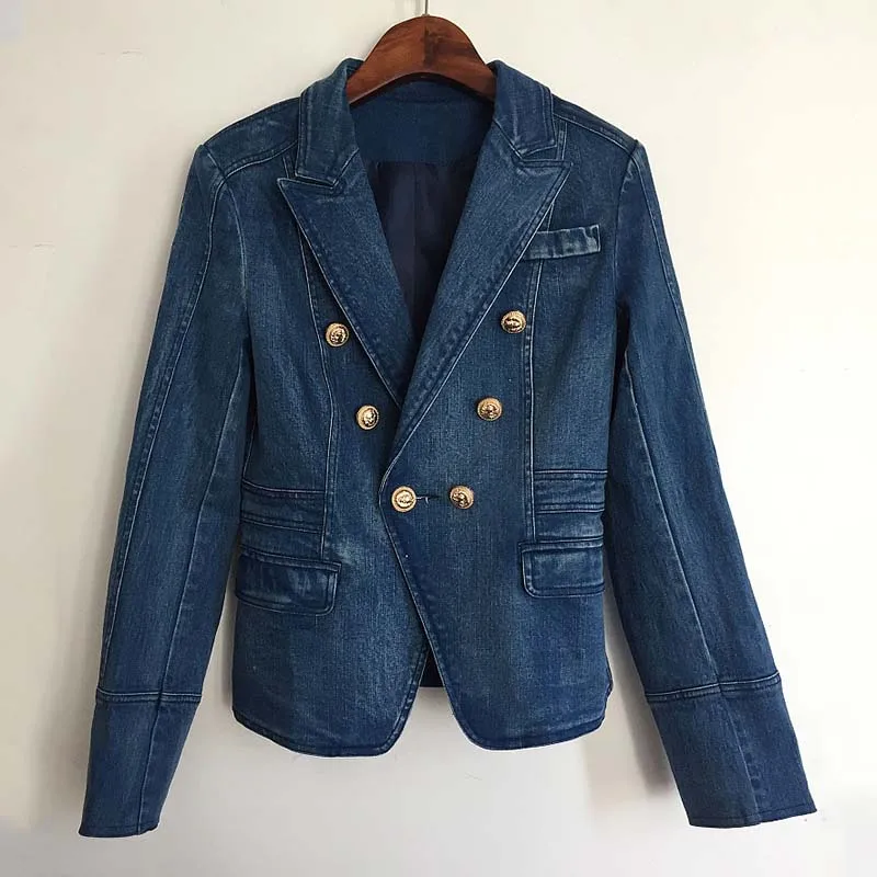Lion Bleu Denim Designer Jeans En Métal Vestes Manteau Vêtements Double Mode Piste Veste 2018 Automne Hiver Boutons Femmes TPXZkOiu