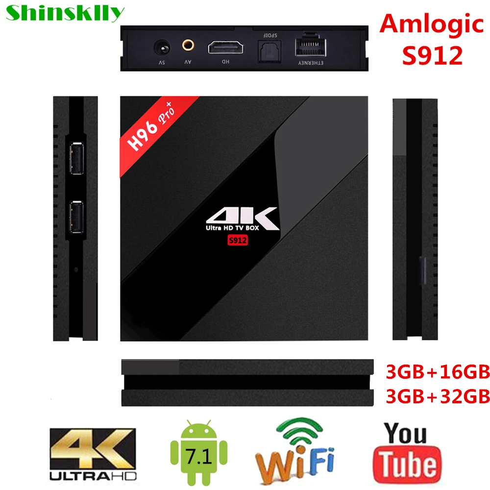 Shinsklly H96 PRO+ Смарт ТВ приставка Android 7,1 Amlogic S912 Восьмиядерный ОЗУ 3 ГБ+ 32 ГБ Android ТВ приставка wifi 4K медиаплеер телеприставка