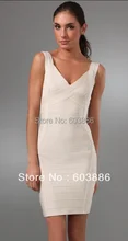 V-Ausschnitt Bandage Kleid Bodycon Kleid Cocktail Party Kleid Weiß HL093 # XS S M L