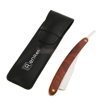 

Safety Wooden Handle Stainless Steel Folding Straight Razors for Men's Beard Mustache Hair Removal with Case