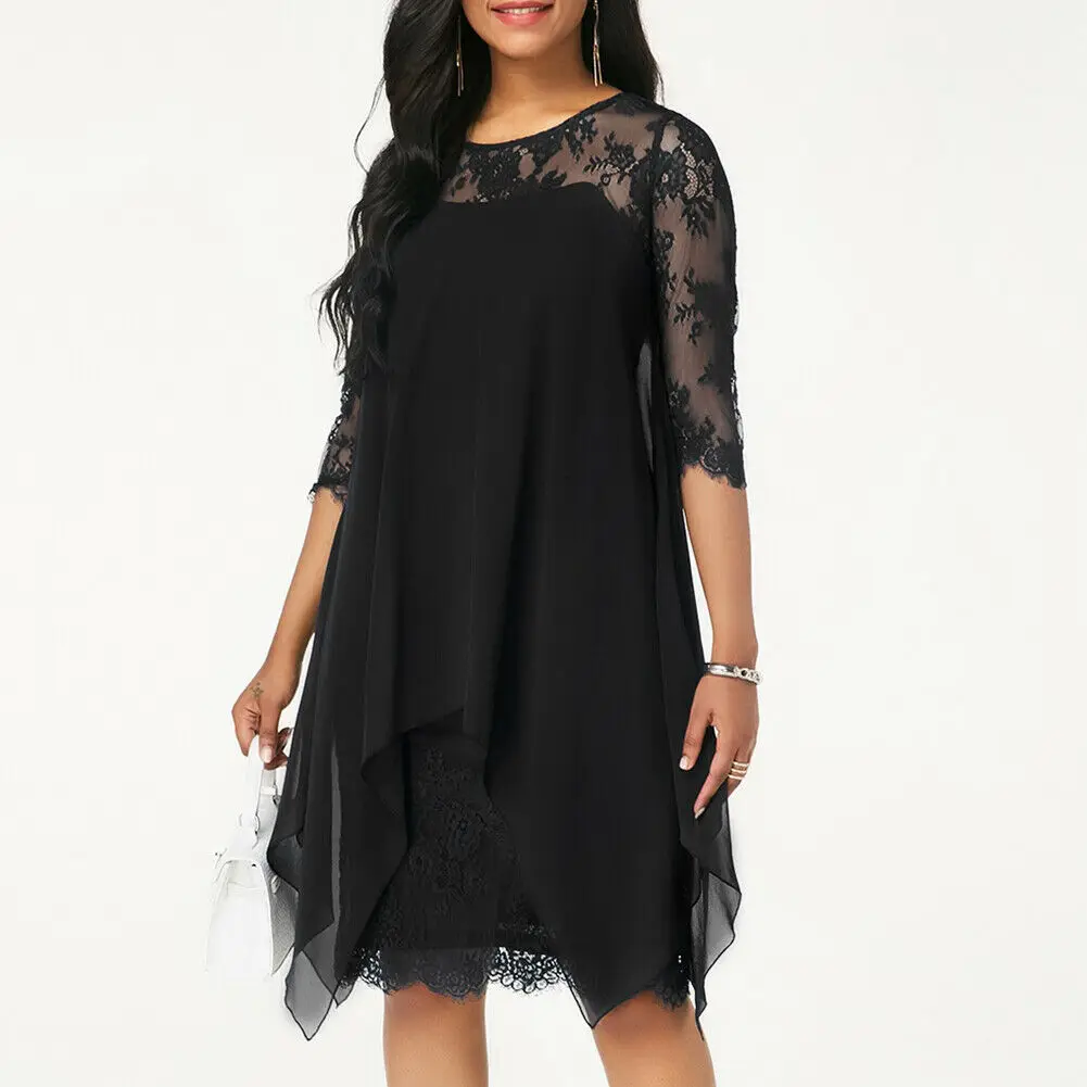 Новое Женское асимметричное шифоновое мини-платье без бретелек размера плюс - Цвет: Черный