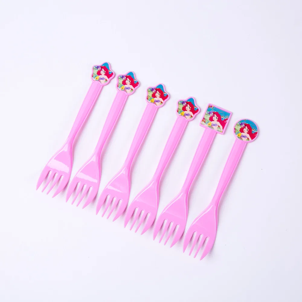 

6pcs Cartoon Cute Mermaid Theme Tableware Set Knife fork Spoon Party decoration Baby Shower Girls Favors Wedding party supplies
