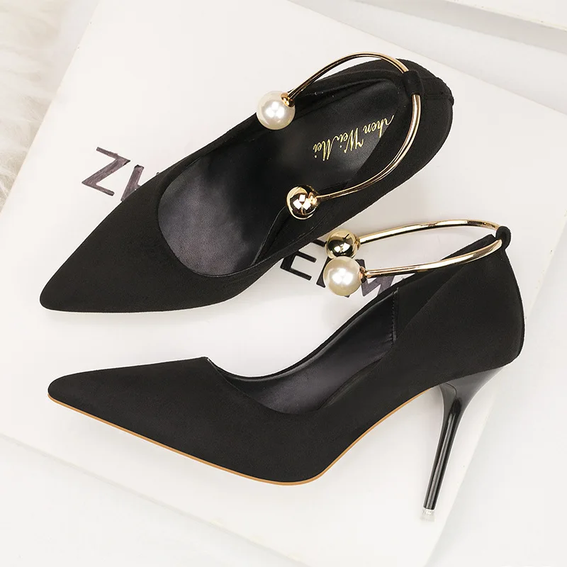 Ou Mo brand 17CM pointed Women Pumps Office high heels with Autumn Pointed Party Pumps Dress High Heel Boat Shoes For banquet