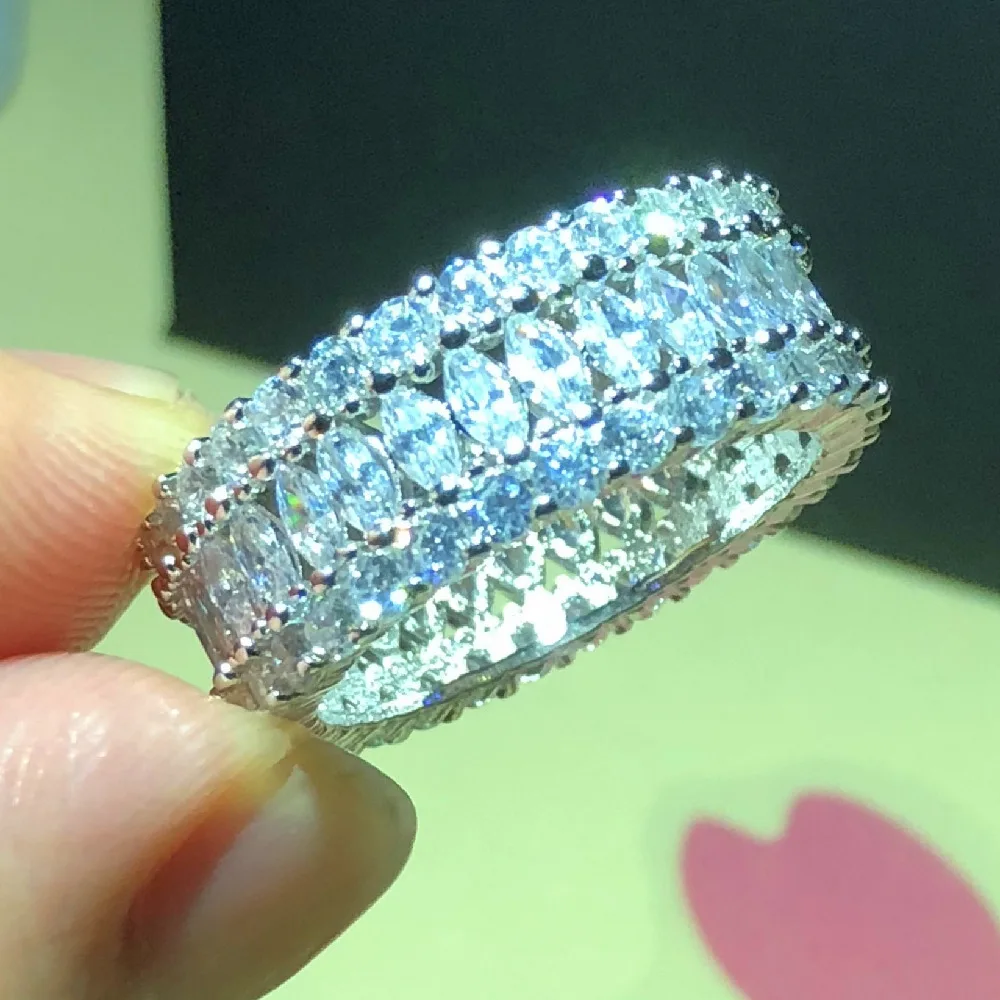 

luxury full stone CZ Jewelry Brand 925 Sterling silver Marquise Brilliant Cut Cubic Zirconia Engagement Wedding Rings For Women
