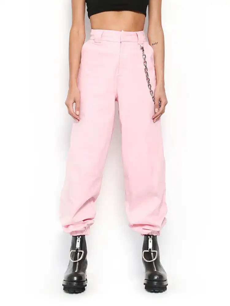 pink cargo pants with chain