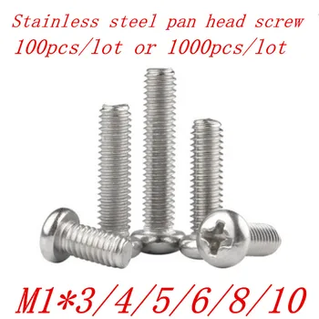 

100-1000pcs m1*3/4/5/6/8/10 DIN7985 GB818 304 Stainless Steel Cross Recessed Pan Head Screws Phillips Screws