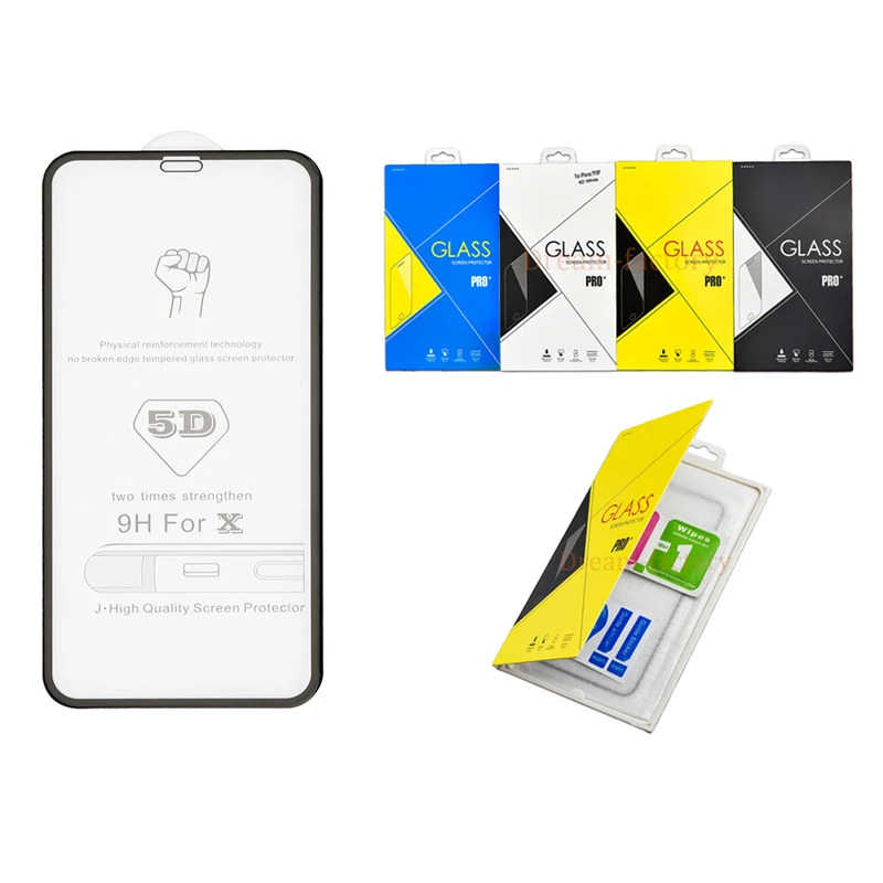 Beste 50 stks Voor iPhone 7 8 6 Plus 5D Gehard Glas Gebogen Volledige Cover Voor iPhone XS XR MAX Beschermende glas 9 H Met Retail Pakket