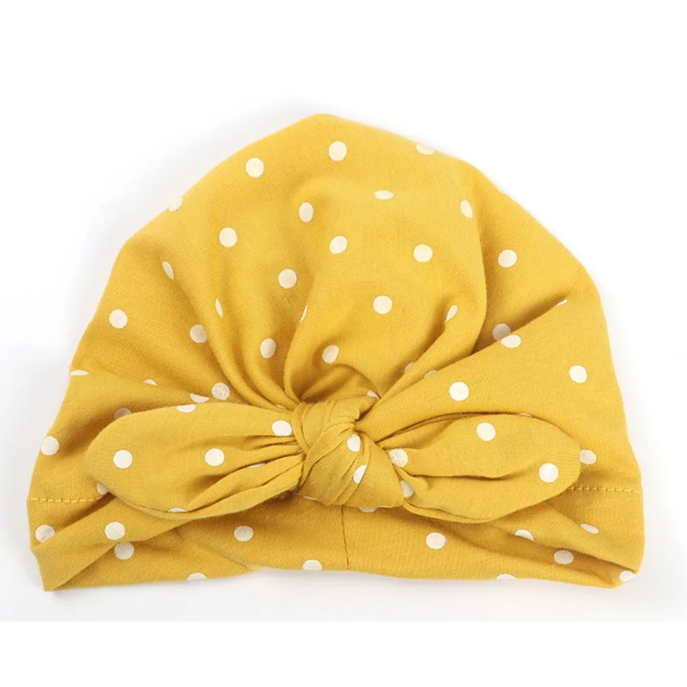 puseky Infant Toddler Baby Girls Tie Bowknot Indian Hat Kids Polka Dot Print Rabbit Ear Beanie Cap