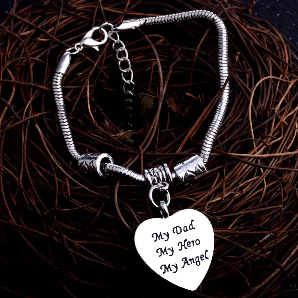 

Family My Dad My Hero My Angel Heart Bracelet Love Vintage Beads Bangle Men Daddy Father's Day Gifts Charm Jewelry Wristband