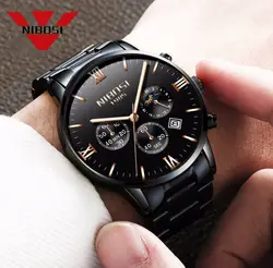 NIBOSI нержавеющей часы со стальным браслетом для мужчин часы Роскошные известный бренд модные повседневные платья военный армейский