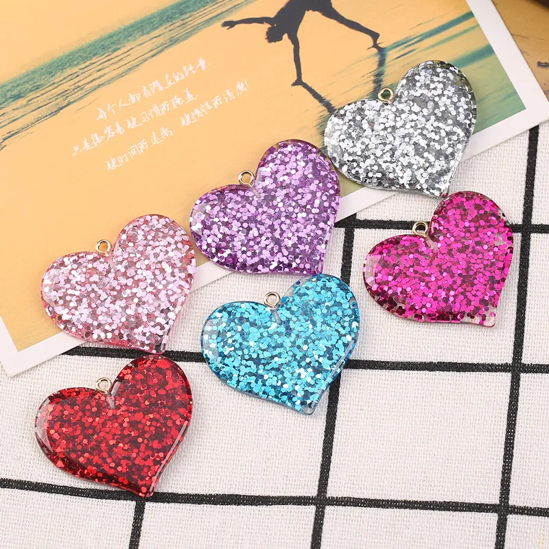 

20pcs 30*37mm shiny heart charms resin charms necklace pendant keychain charms for DIY decoration