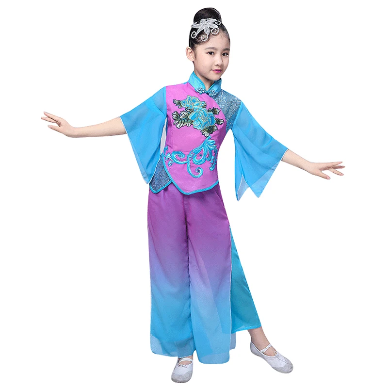 Детские Классические танцевальные костюмы, китайская одежда на холодную погоду, для девочек, hmong, Национальный вентилятор, костюм для янгко