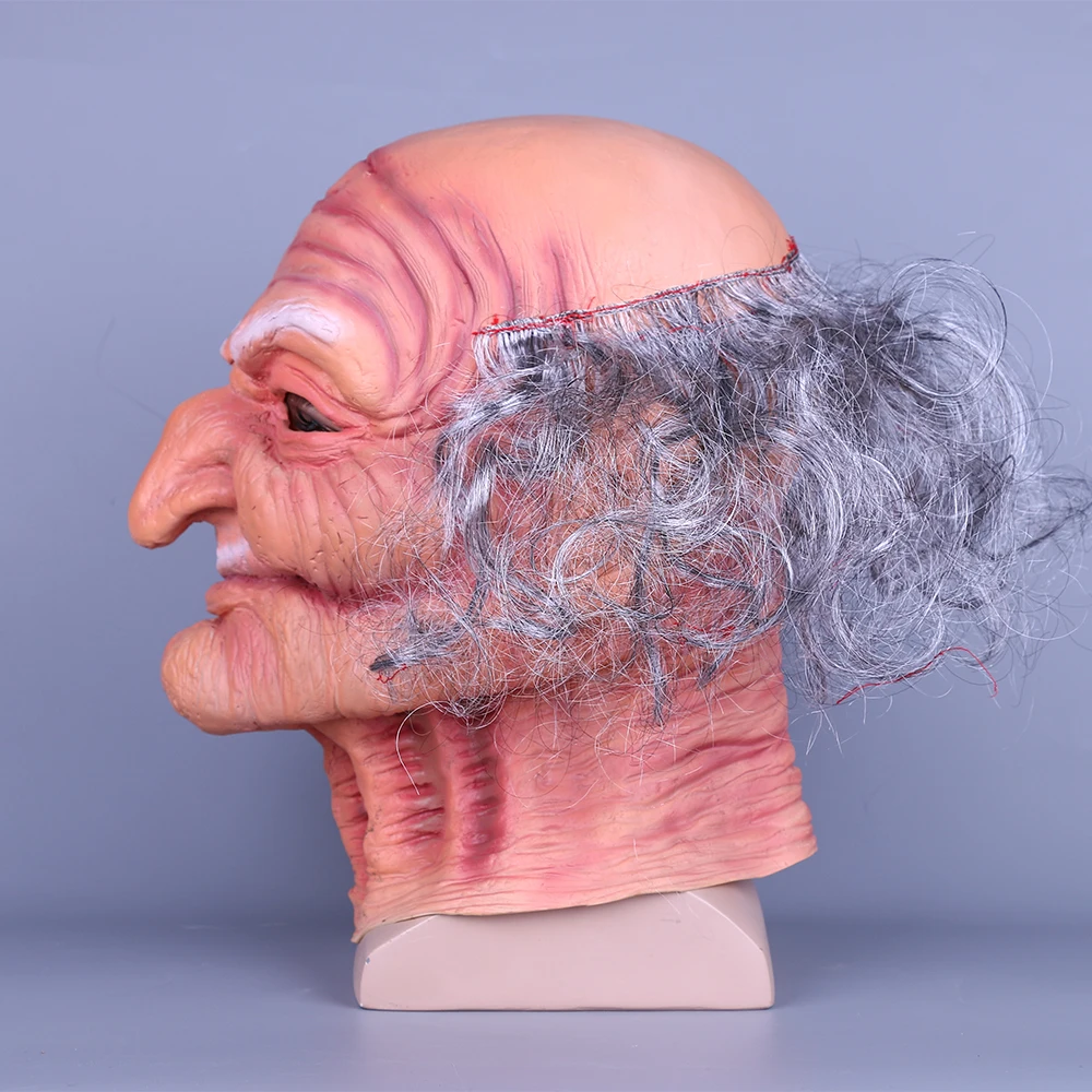Creepy Old Man Mask With Hair Masquerade Old Man Mask Halloween Mask Props New (5)