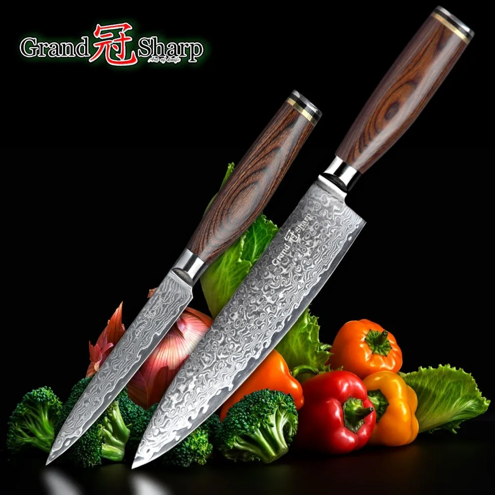 

Damascus Knife Set 2 pcs Damascus Japanese Stainless Steel VG10 Chef Utility Knives Cooking Kitchen Chef Knife Pro Tools NEW