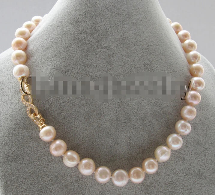 

fast 18.5" 11-12mm natural pink round freshwater pearl necklace - zircon clas NEW