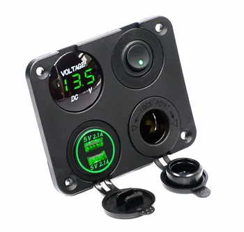 

Dual USB Socket Charger 2.1A&2.1A LED Voltmeter 12V Power Outlet ON-OFF Toggle Switch Panel for Car Boat Marine RV Truck(Green)