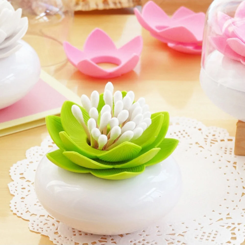 Exquisite Lotus Cotton Bud Holder Toothpick Cotton Swab holder Case