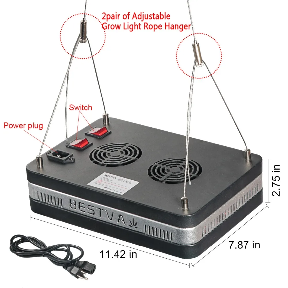BestVA светодиодный светильник для выращивания, полный спектр, Элитная лампа 600 Вт для растений, для выращивания в помещении, светодиодная лампа для выращивания, для теплицы, гидропоники, красный/синий/УФ/ИК