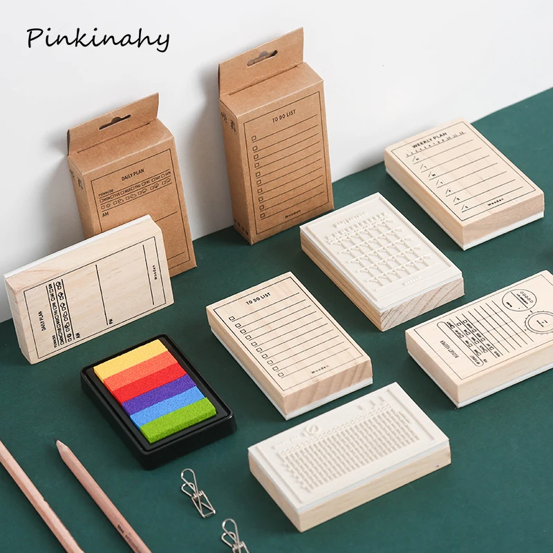 

Vintage To do Check List Monthly/Week plan Time Planner Wooden Rubber Stamp Set DIY Scrapbooking Cards Decoration Embossing