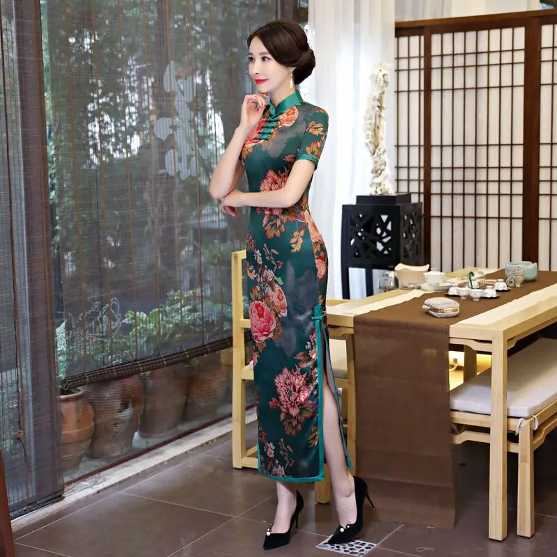 Новое поступление в китайском стиле, длинное платье чонсам, модное женское шелковое платье, элегантное тонкое платье Qipao, Vestido, размер S M L XL