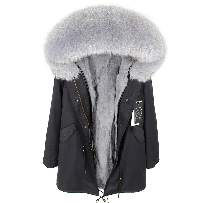 

2019 Winter Jacket Women Real Fur Coat Long Parka Natural Fox Fur Collar Hood Rabbit Fur Liner Thick Warm Outerwear Brand