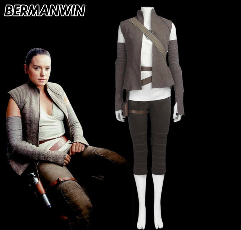 

BERMANWIN High Quality Star Wars The Last Jedi Rey Costume Rey Cosplay Star Wars 8 Rey Halloween Cosplay Costume adult women