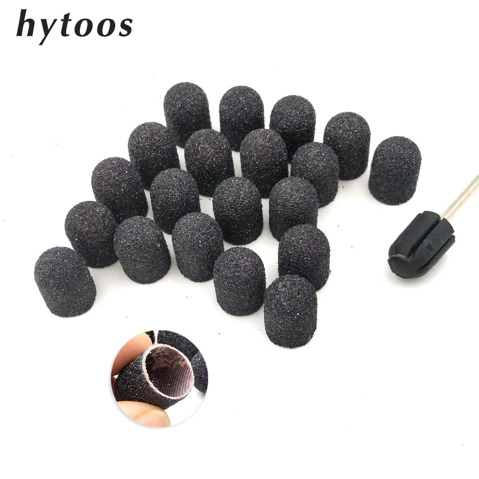

20Pcs 10*15mm Black Textile Sanding Caps With Grip Pedicure Care Polishing Sand Block Drill Accessories Foot Cuticle Tool