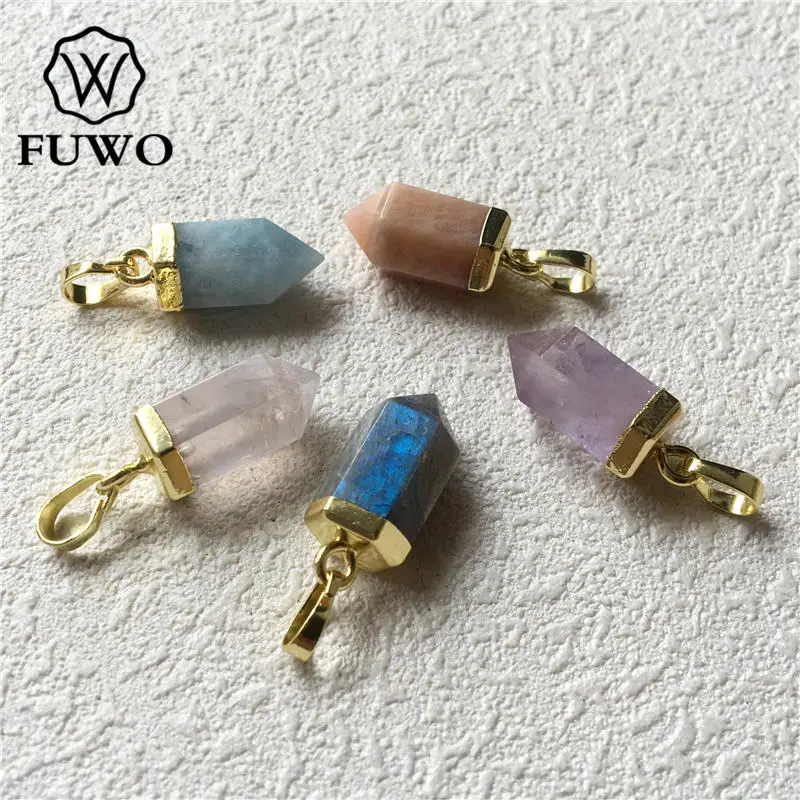 

FUWO Faceted Druzy Quartz Piont Pendant With Golden Plated Cap Cute Little Bullet Pendant For Jewelry Making PD209