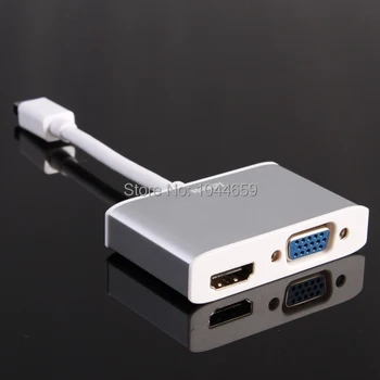 

2 in 1 Aluminum Mini DP Display Port to HDMI /VGA Adapter Cable for Mac MacBook Pro Air