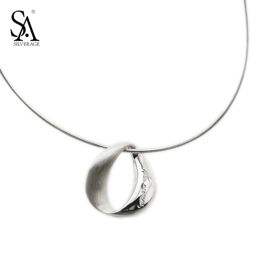 

SA SILVERAGE Necklace Silver Choker Circle Pendant Real Pure 925 Sterling Silver Necklace For Women Accessory Fine Jewelry