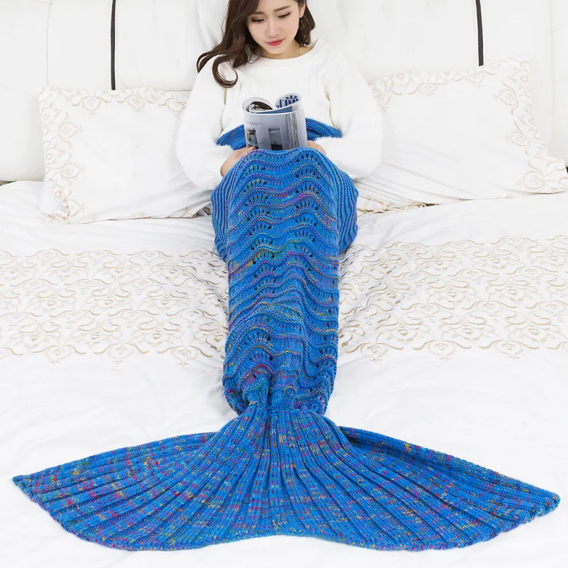 

CAMMITEVER Knitted Mermaid Blanket Hollow Ripple Wearable On Sofa Bed Cover Throw Portable Autumn Blanket As Gifts