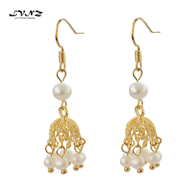 

LVNZ 2019 New Hot Fashion Metal Hollow Lantern Freshwater Pearls Tassel Drop Earrings Charm Statement Dangle Woman Jewelry 7075c