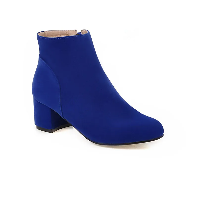 Большие размеры 34-43; однотонная женская обувь; ботильоны; повседневные осенне-зимние ботинки; модная женская обувь на толстом каблуке - Цвет: Синий