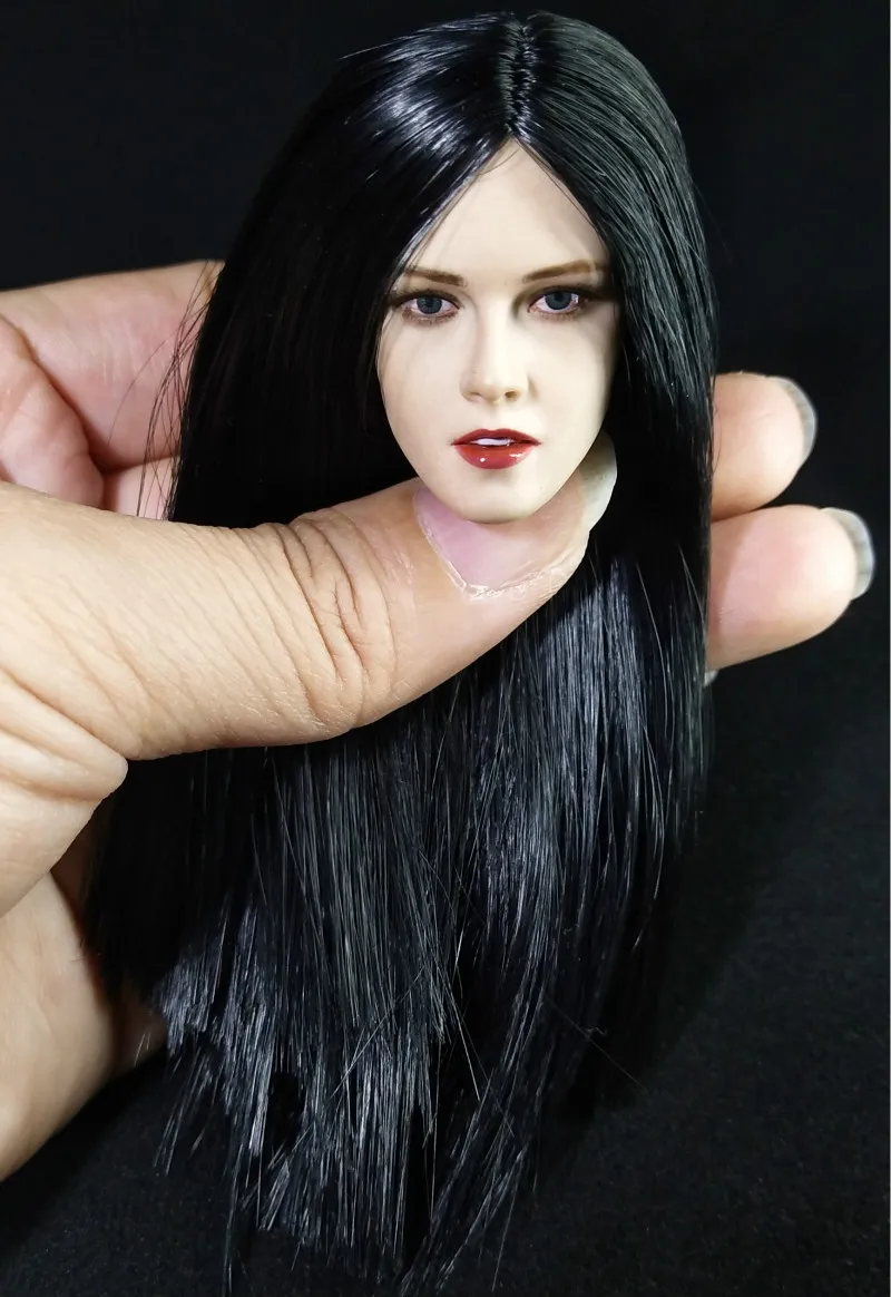 1/6 Long Straight Black Hair Kristen Stewart Head Sculpt for 12'' Female Bodies