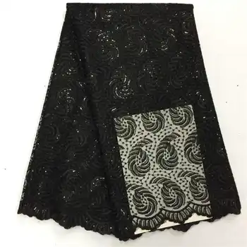 

2020 Latest Design Black African Tulle Lace Fabric High Quality African Lace Fabric With Sequins French Nigerian Lace Fabric