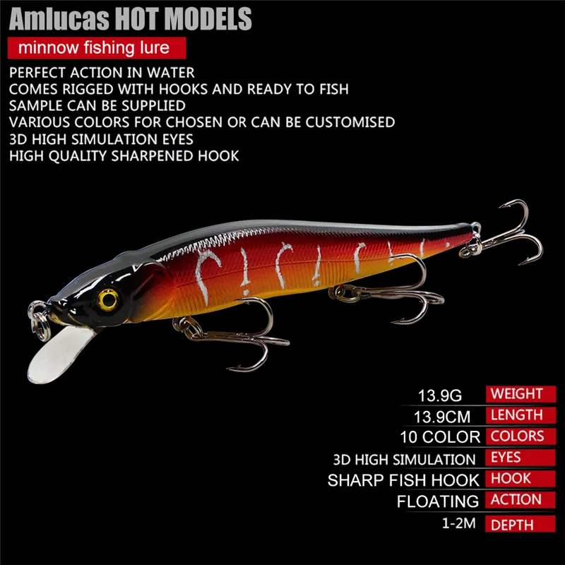 Amlucas جديد طعوم صيد سمك البلمة 11.5 سنتيمتر 13.9g الصلب الطعم الاصطناعي 3D عيون العائمة Crankbait Wobblers اليابان الأسماك Pesca WW1143