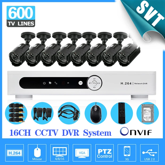 Дома 16ch системы видеонаблюдения DVR с 8ch 600TVL День Ночь Водонепроницаемый системы видеонаблюдения 16 канала камеры безопасности комплект 1 ТБ