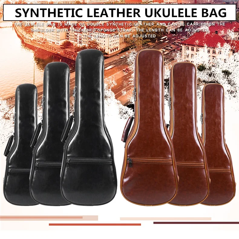 

Ukulele Bag Case Electric 21 23 26 Inches Concert Backpack Shoulder Carry Gig Synthetic Leather Waterproof Thicken