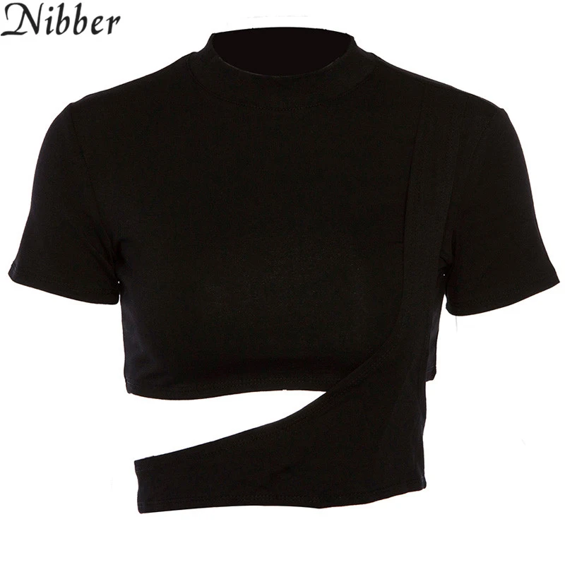 Nibber, женские сексуальные хлопковые черные белые топы с круглым вырезом и коротким рукавом, летние женские футболки для отдыха, отдыха, в полоску, с вырезами, футболки - Цвет: Черный