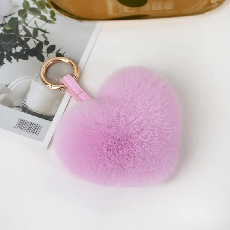 

YIYI Fur 10CM Cute Fluffy Heart-shaped Fur Pompom Key Ring Rabbbit Fur Ball Car Key Chain Key Chain Pendant Jewelry