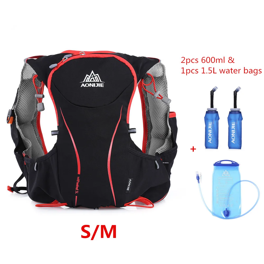 AONIJIE, 5л, рюкзак для бега, уличный гидрационный рюкзак, спортивная сумка, супер светильник, сумка для воды, жилет для бега, для велоспорта, альпинизма, кемпинга - Цвет: S M  600 And 1500ml