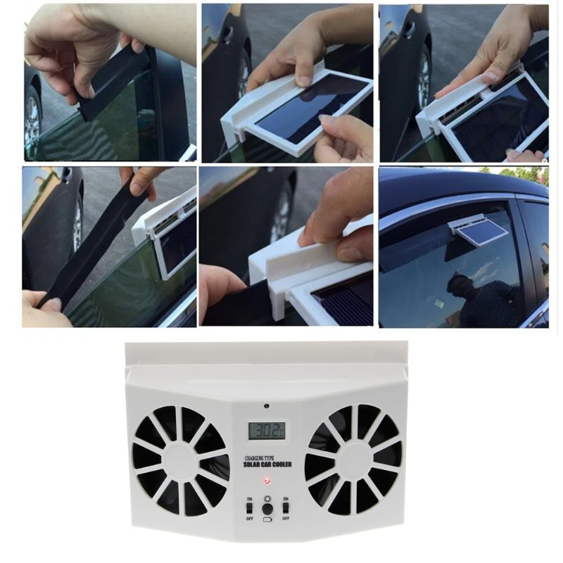 

Solar Power Car Window Windshield Auto Air Vent Cooling Exhaust Dual Fan System Cooler