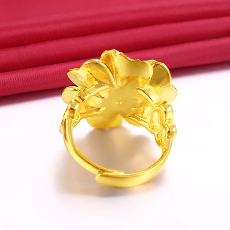 Popular Vietnam Sand Gold Open Women's Ring Delicate 3D Flower No Fade Plated Fist Knuckles Rings for Women unusual goods