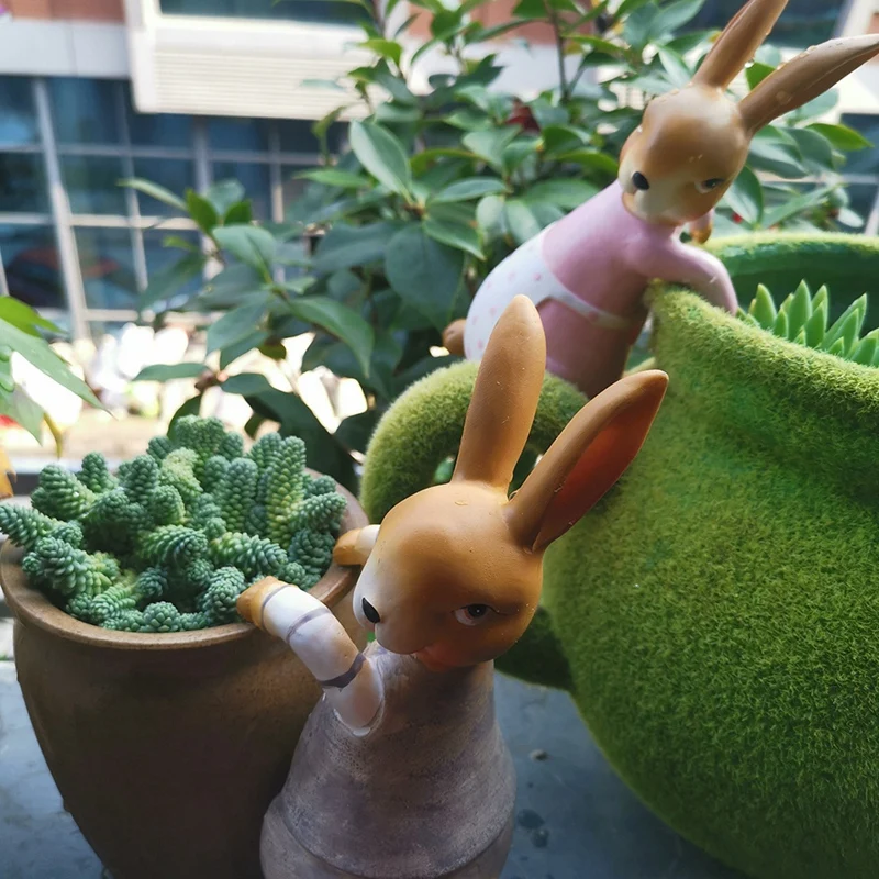  Creative Cute Climbing Rabbit Bonsai Decorative Ornament Hang Outdoor Garden Flowerpot Fence Decor 