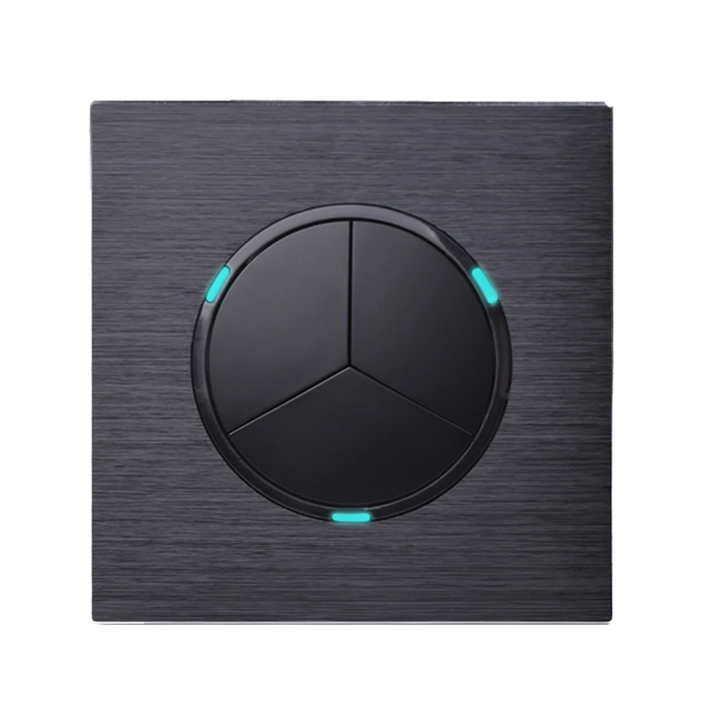 

3 Gang 1 Way Random Click On / Off Wall Light Switch LED Indicator Black Aluminum Metal Panel EU Plug