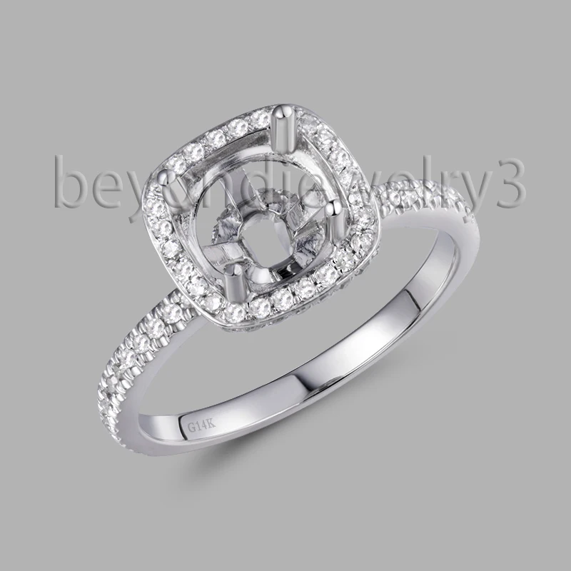 

7mm Round Semi Mount Ring 14K White Gold 0.42Ct Diamond Semi Mount Wedding Ring Settings For Sale SR0361